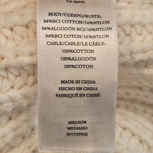 Rails Romy Cream Floral Daisy Applique Chunky Knit Cotton Puff Sleeve Sweater, M - Picture 11 of 11